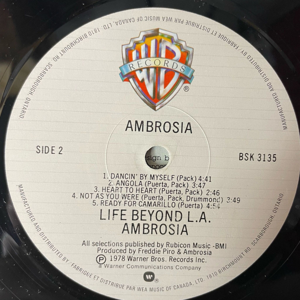 Винтажная виниловая пластинка LP Ambrosia Life Beyond L.A. (Canada 1978)