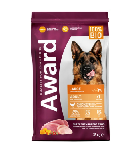 Сухой корм AWARD ДЛЯ ВЗРОСЛЫХ СОБАК КРУПНЫХ ПОРОД с курицей и индейкой с добавлением тыквы и шиповника