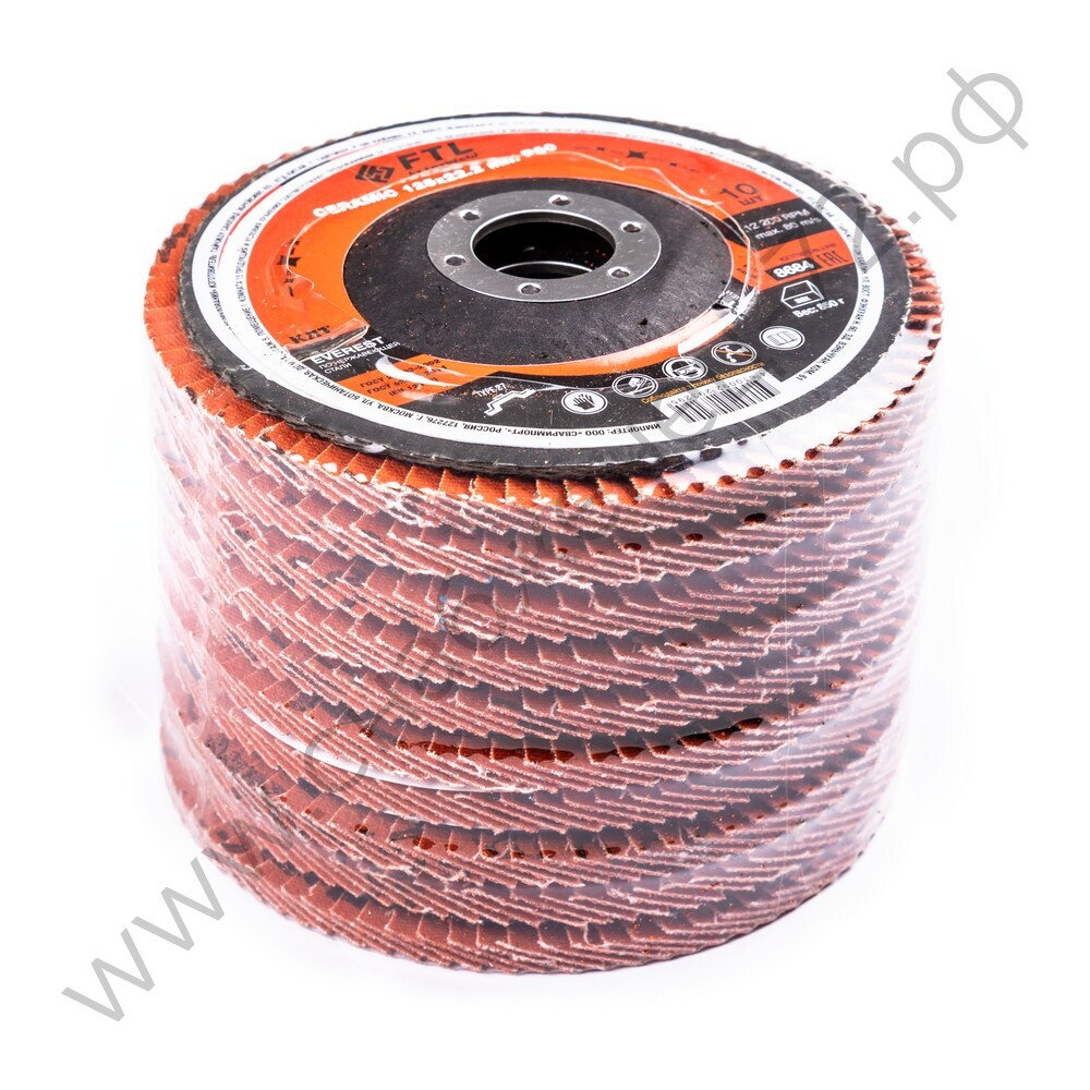 Круг лепестковый с керамическим абразивом для шлифования по нержавеющей стали FTL Everest 27 125 х 22,2 мм P60