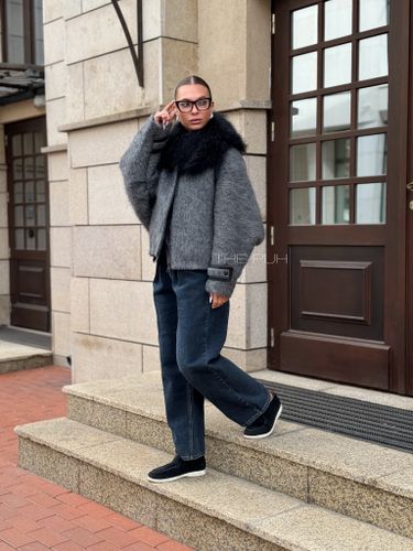 Графитовая куртка из шерсти со съемным мехом