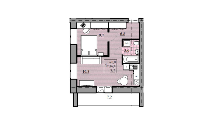 1+ квартира, 36,4 м² / Чистовая отделка