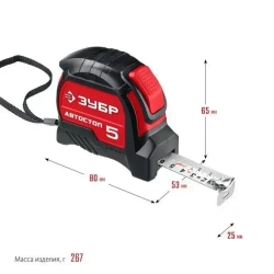 ЗУБР. Строительная рулетка 5 м х 25 мм. с автостопом и ударостойким обрезиненным корпусом