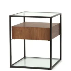 Столик-тумбочка Sherwood 43х43 см, шпон ореха, стекло
