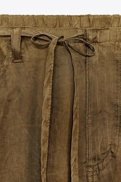 ZARA ПИЖАМНЫЕ БРЮКИ С ПОЯСОМ, СВЕТЛЫЙ ХАКИ