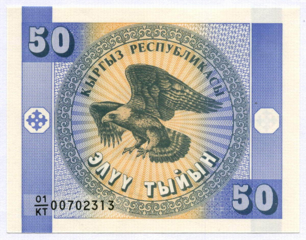 Банкнота Кыргызстан 50 тыйын 1993 год 01/КТ 00702313. UNC