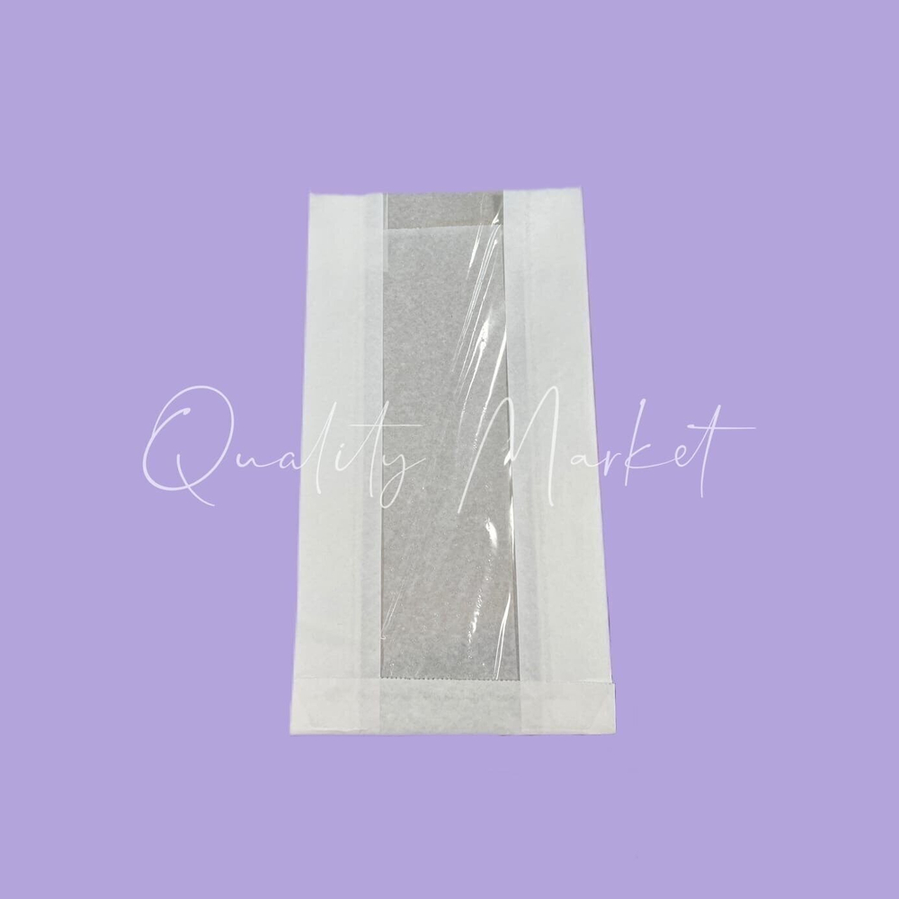 Бумажный пакет с окном 60 мм с плоским дном 140*60*250 мм 40 г/м2 белый, 1000шт