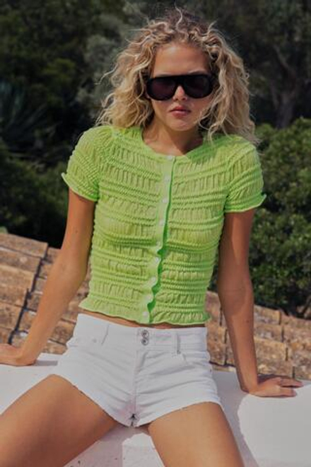 ZARA КАРДИГАН ВЯЗКА "СОТЫ", ЛАЙМОВЫЙ
