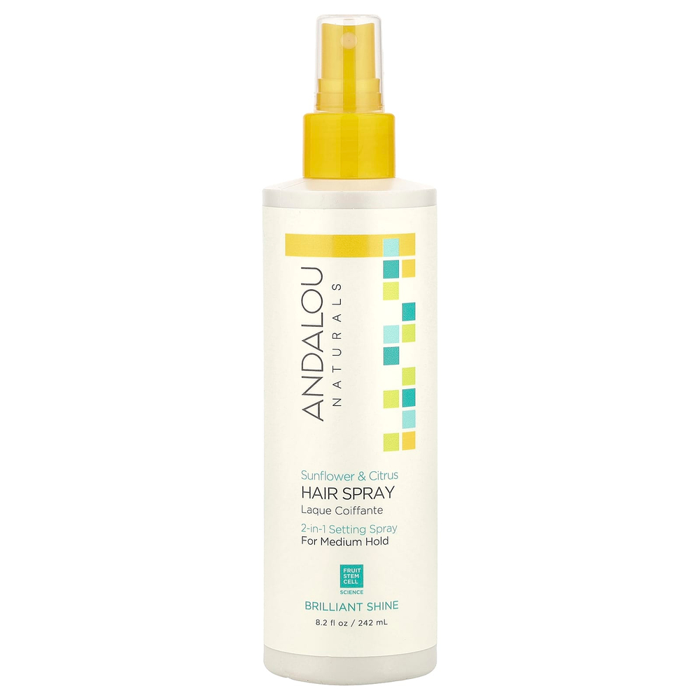 Andalou Naturals, Лак для волос, блестящее сияние, подсолнечник и цитрус, средней фиксации, 242 мл (8,2 жидкой унции)