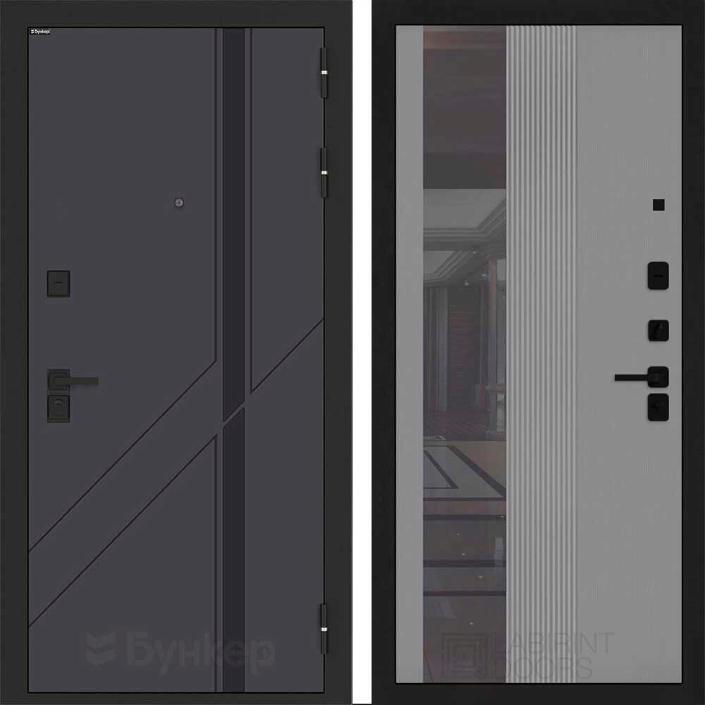 Входная дверь Бункер BN-12 - 32 Зеркало тонировка Серый софт рельеф