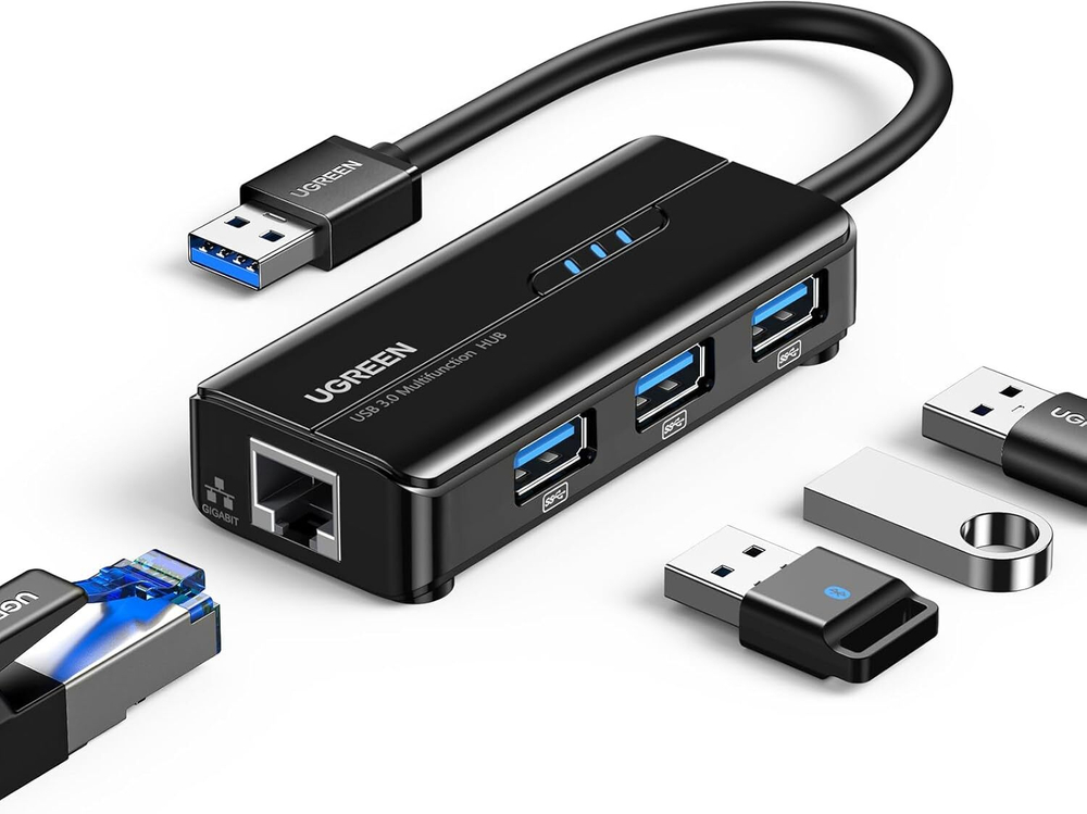 Конвертер USB 3.0 на LAN RJ-45,10/100/1000 Mbps + USB HUB 3 port, 0.2m UGREEN 20265