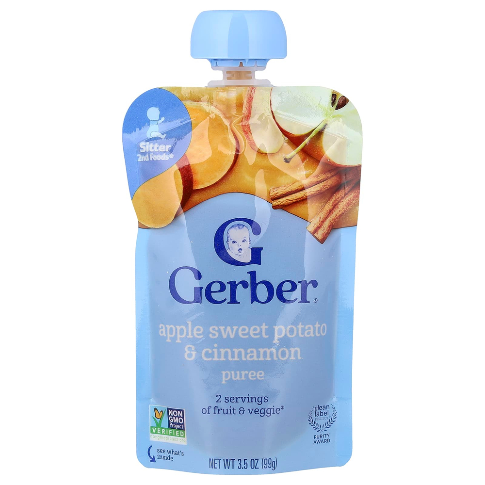 Gerber, Puree, 2nd Foods®, яблоко и батат с корицей, 99 г (3,5 унции)