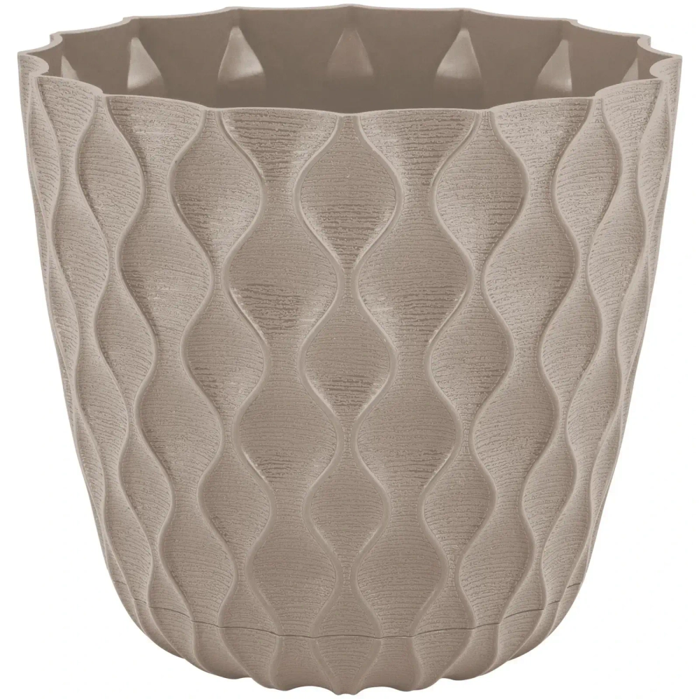 Горшок для цветов пластиковый 1,4л d-14,5см «Wave» с дренажной сеткой и съемным поддоном, французский платан