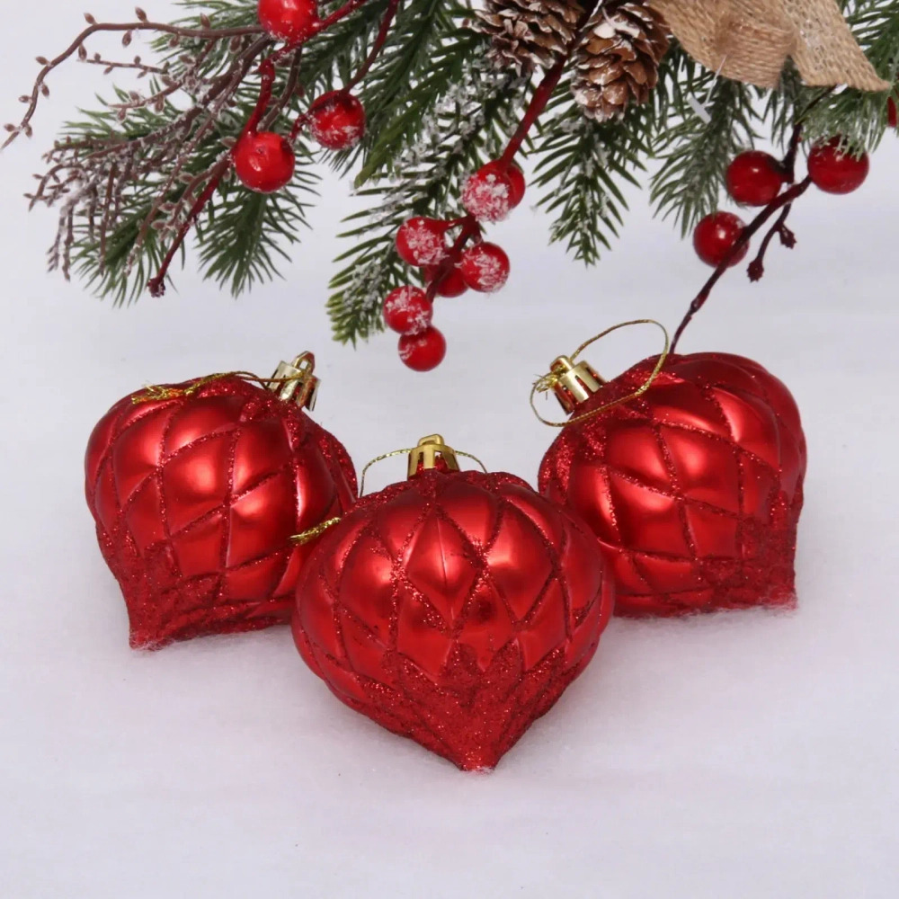 Ёлочные игрушки «Юла» 8 см (набор 3 шт), красный