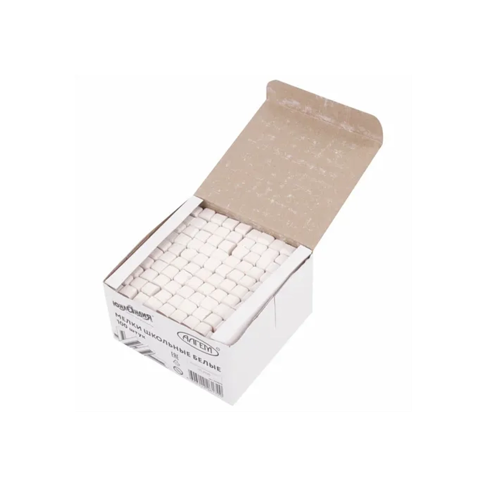 Мел белый квадратный 100 штук, ЮНЛАНДИЯ (Алгем), картонная упаковка, 229070