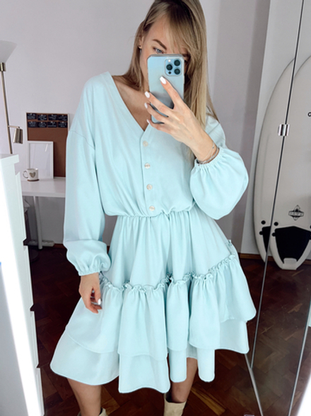 Платье на резинке и двойным воланом (цвет - голубой)