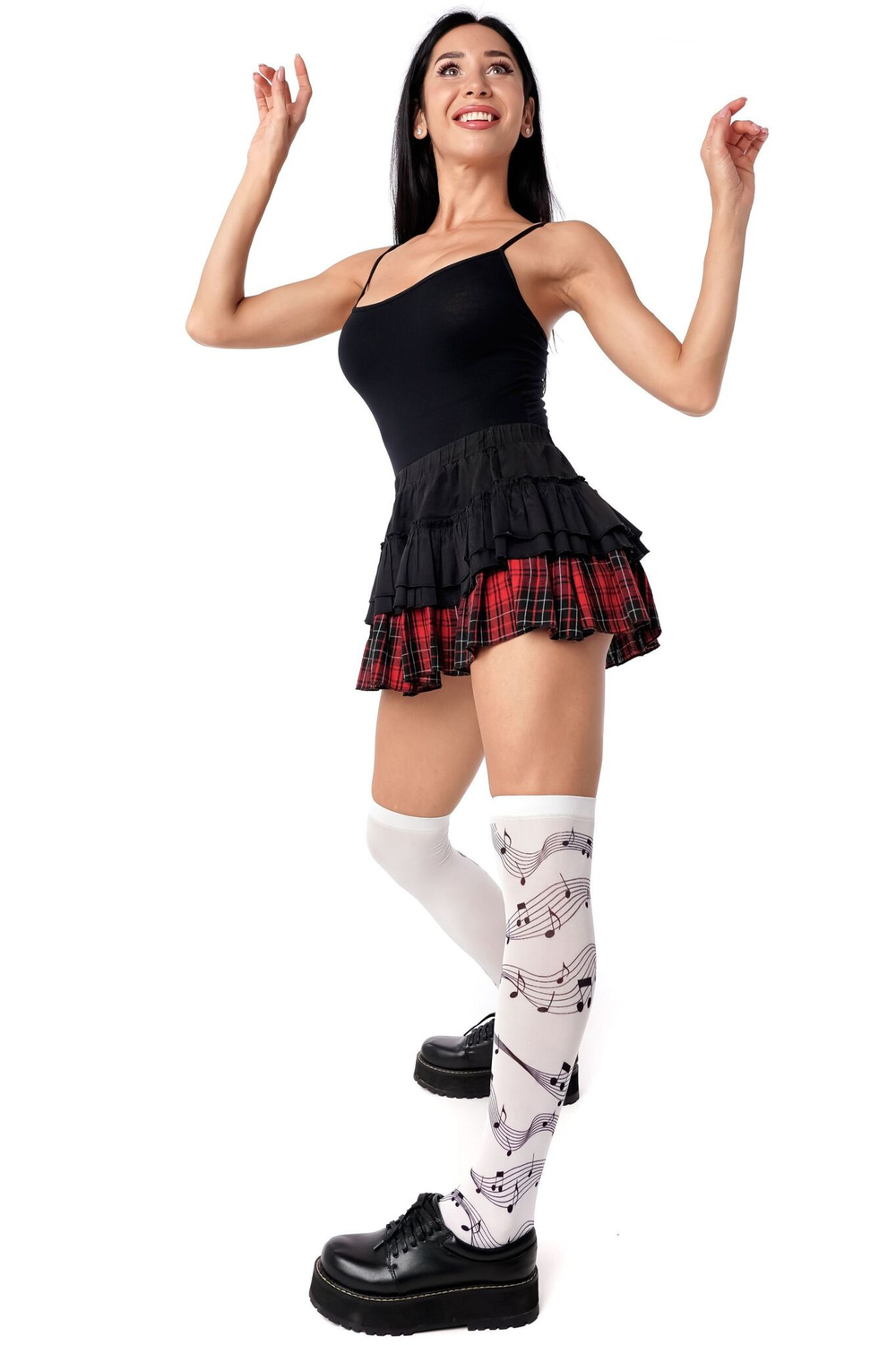 Белые гольфы с принтом в виде нот и клавиш (Цвет: белый)