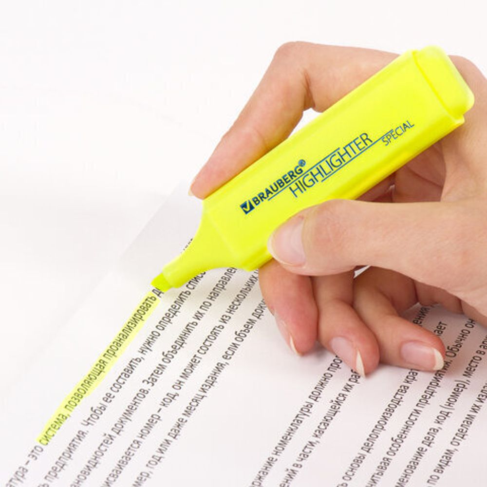 Текстовыделитель BRAUBERG "SPECIAL", ЖЕЛТЫЙ, линия 1-5 мм, 151902