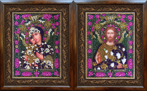 И19в-И20в Комплект наборов для вышивания Венчальная пара: Богородица Феодоровская и Лоза истинная