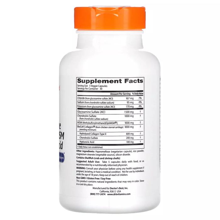 Глюкозамин, хондроитин и МСМ с гиалуроновой кислотой, Glucosamine Chondroitin MSM + Hyaluronic Acid with OptiMSM, Doctor&#39;s Best, 150 капсул 2
