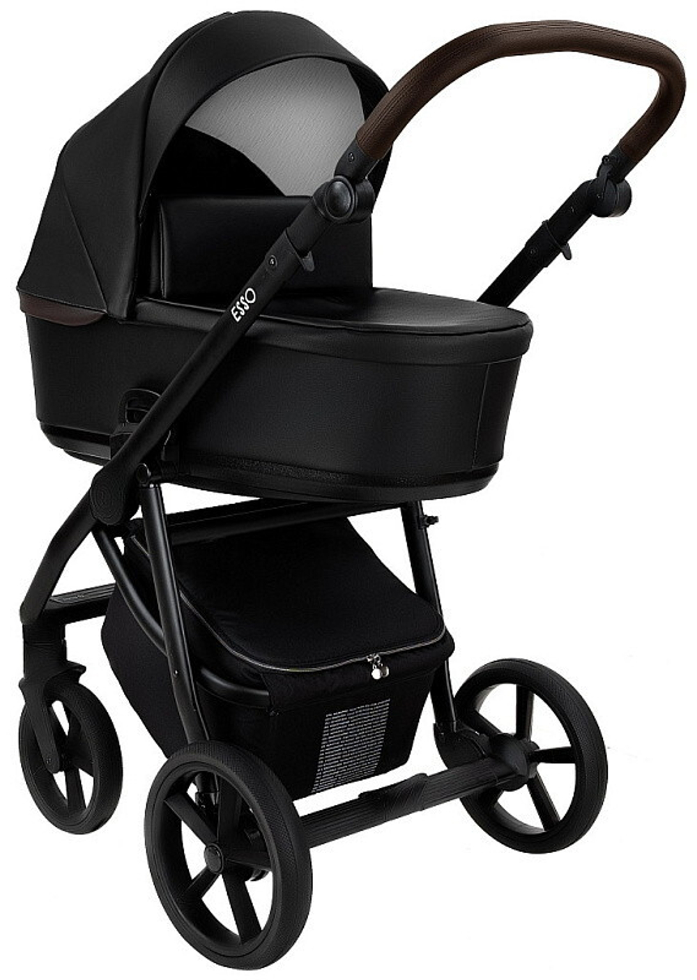 Детская коляска Roan Esso 2025 Кожа 3 в 1 с автокреслом Tutis Elo Lux EduSky Grey ESSK/210/1 Black /Black/руч.Тем.коричневый