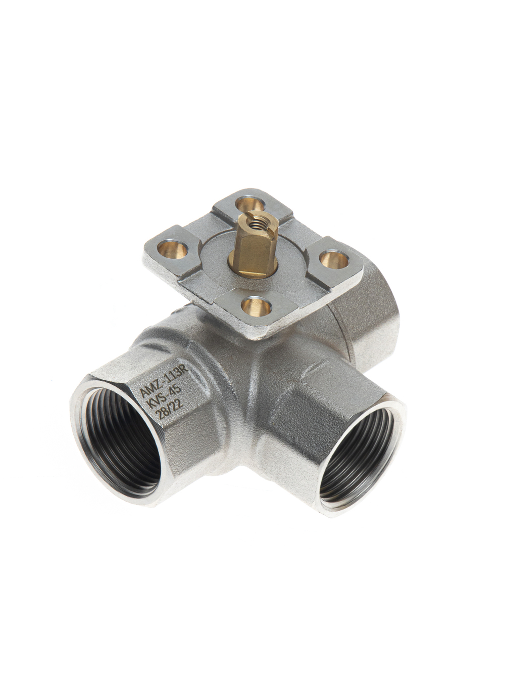Шаровой кран трехходовой AMZ-113R (3/4"-1"), под электропривод, Ридан