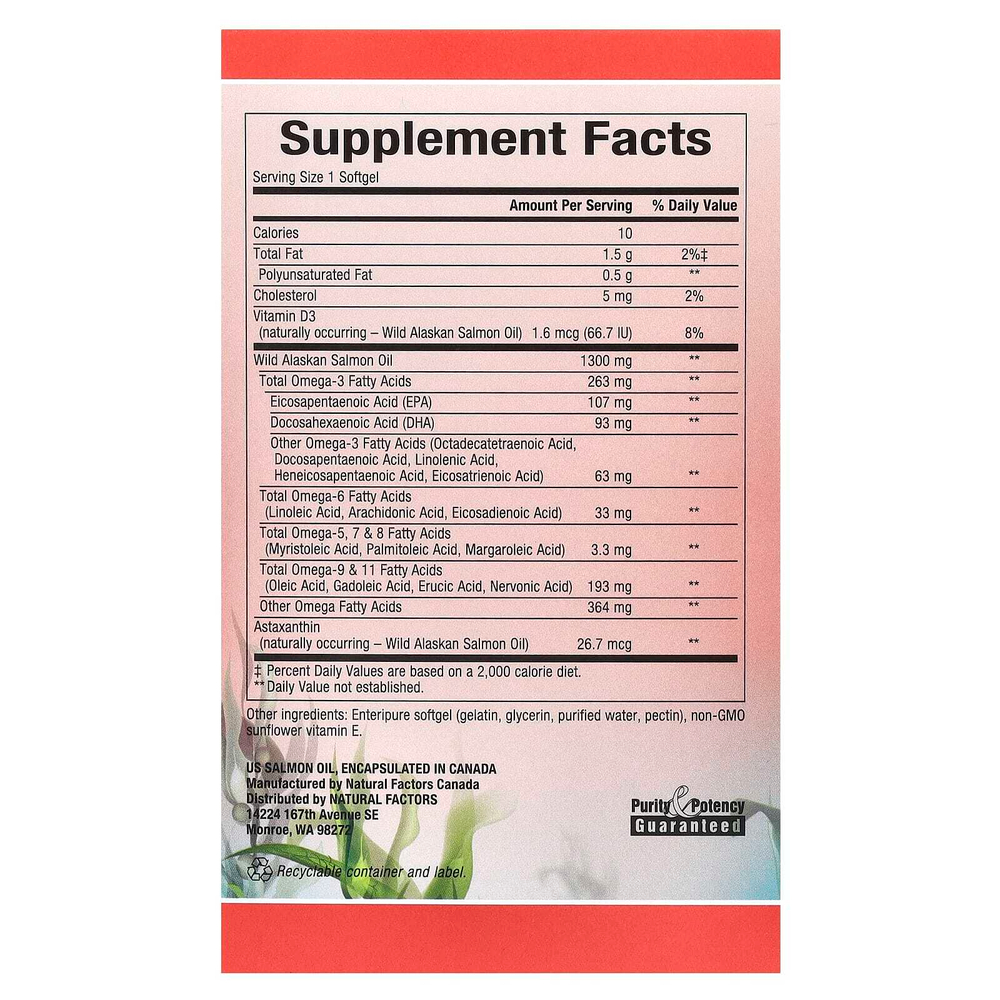 Natural Factors, Complete Omega, 100% жир дикого аляскинского лосося, 1300 мг, 90 капсул Enteripure™