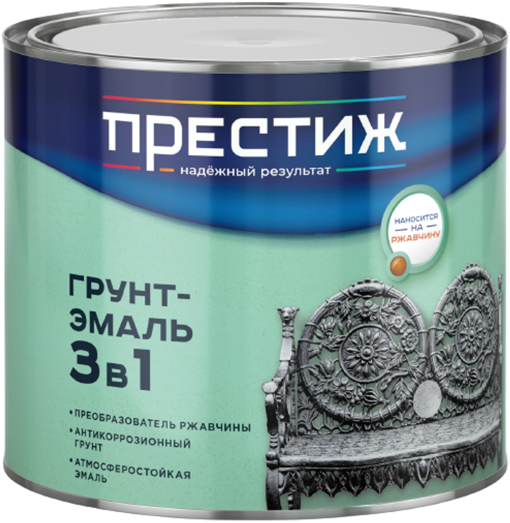Грунт-эмаль по ржавчине Престиж 3 в 1, полуглянцевая, 1,9 кг, зеленая, 22026