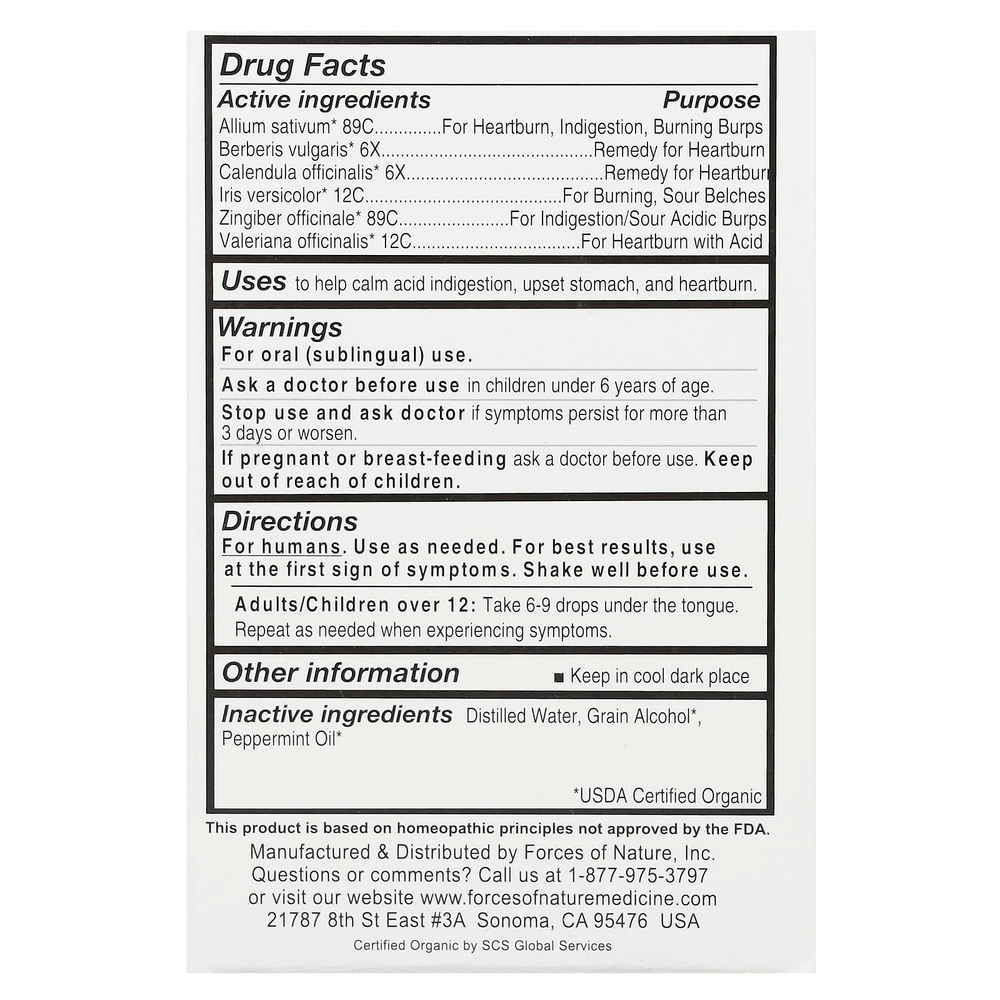 Forces of Nature, изжога, органическое растительное средство, со вкусом мяты, 10 мл (0,34 жидк. унции)