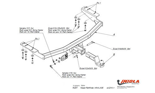 Фаркоп IMIOLA N.201 Nissan Pathfinder 2014-(паспорт и сертификат в комплекте)(без электрики)