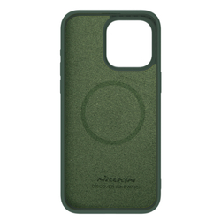 Чехол с MagSafe и с шелковистым покрытием темно-зеленого цвета (Foggy Green) от Nillkin для iPhone 15 Pro, серия CamShield Silky Magnetic Silicone Case