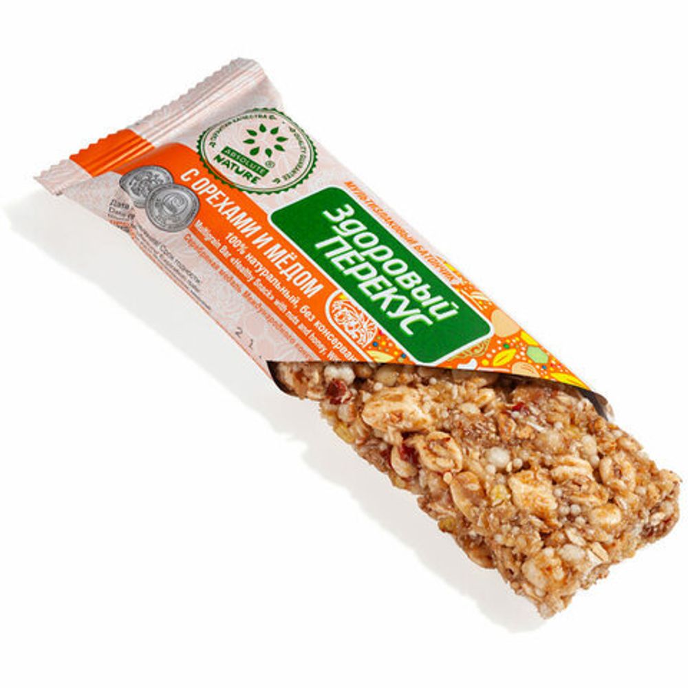 Батончик-мюсли ЗДОРОВЫЙ ПЕРЕКУС с орехами и медом, 20 шт. по 60 г, 16917