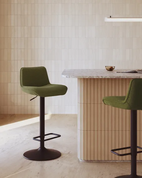 Барный стул Zenda 64-86 см, зеленая синель, черная ножка