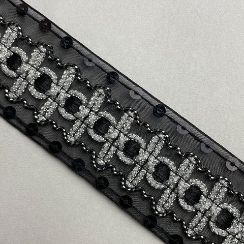 Тесьма  шир.38мм с пайетками черн