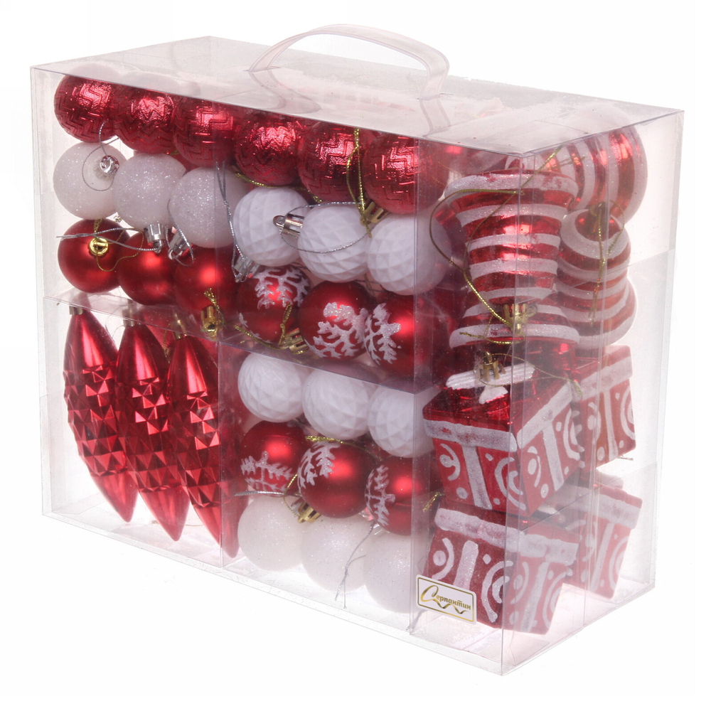 Набор елочных украшений «Зимний калейдоскоп» (в наборе 53 шт), Красный/Белый