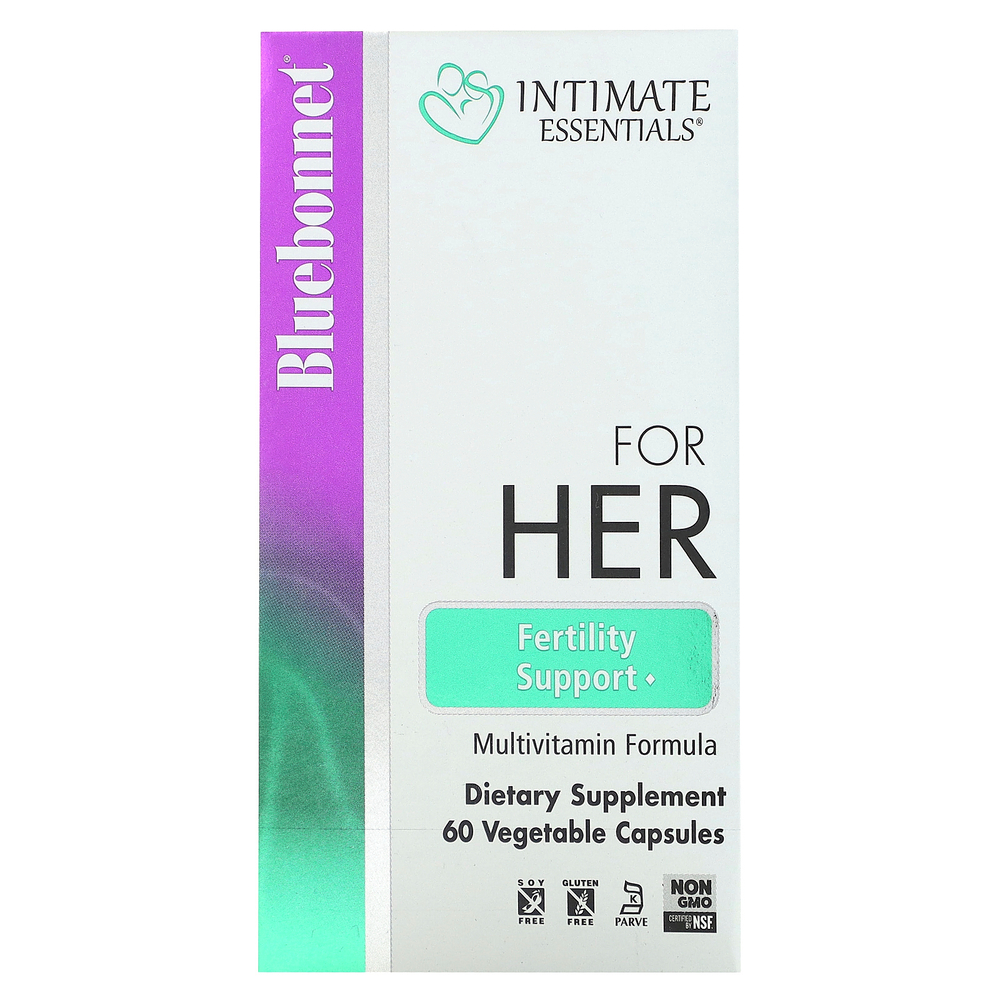 Bluebonnet Nutrition, Intimate Essentials, для нее, поддержка фертильности, 60 растительных капсул