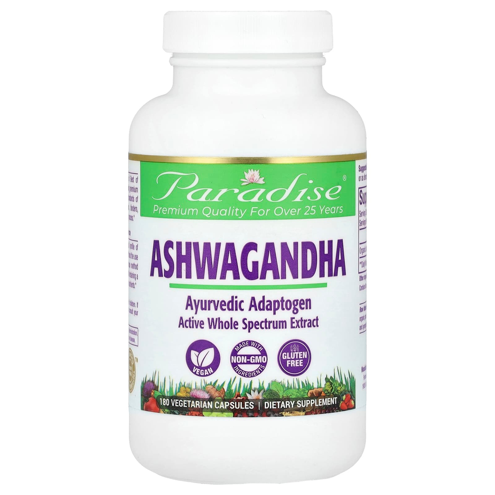 Paradise Herbs, Ашваганда, 250 мг, 180 вегетарианских капсул