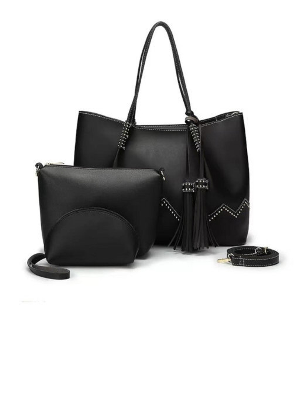 Чёрная женская сумка-матрёшка с двумя косметичками