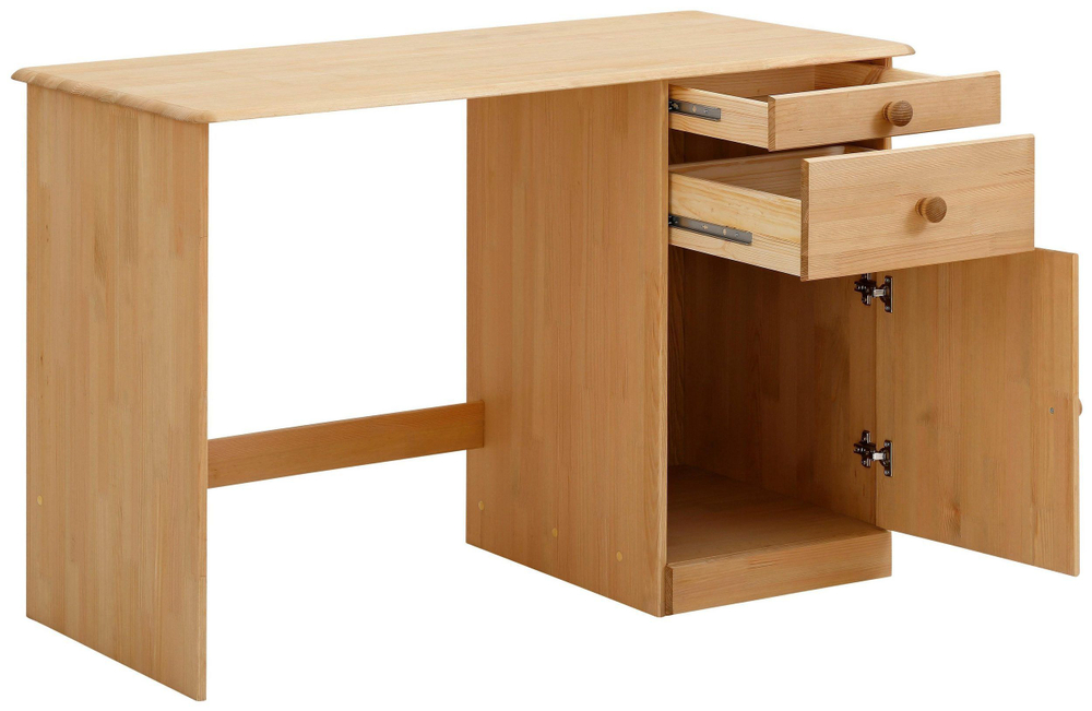 Письменный стол Вадим из массива сосны с ящиком и тумбой, лакированный
