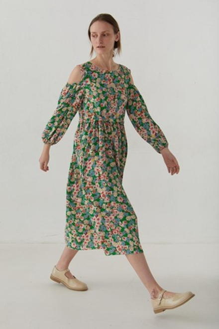 Платье с открытыми плечами с кулиской в цветок