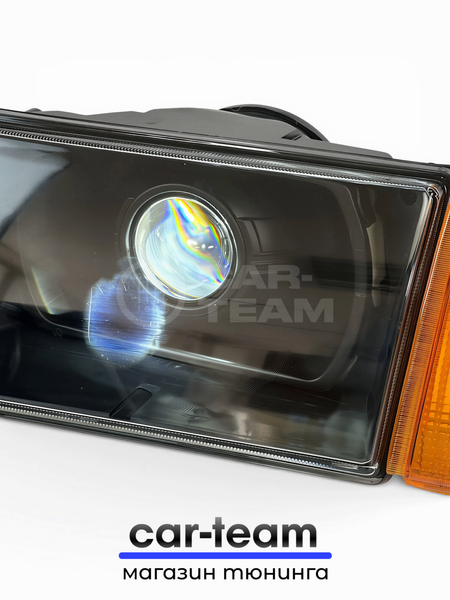 Фары на ВАЗ 2108, 2109, 21099 передние с Bi LED модулями 3.0 дюйма, черная маска, желтые поворотники (под ключ)