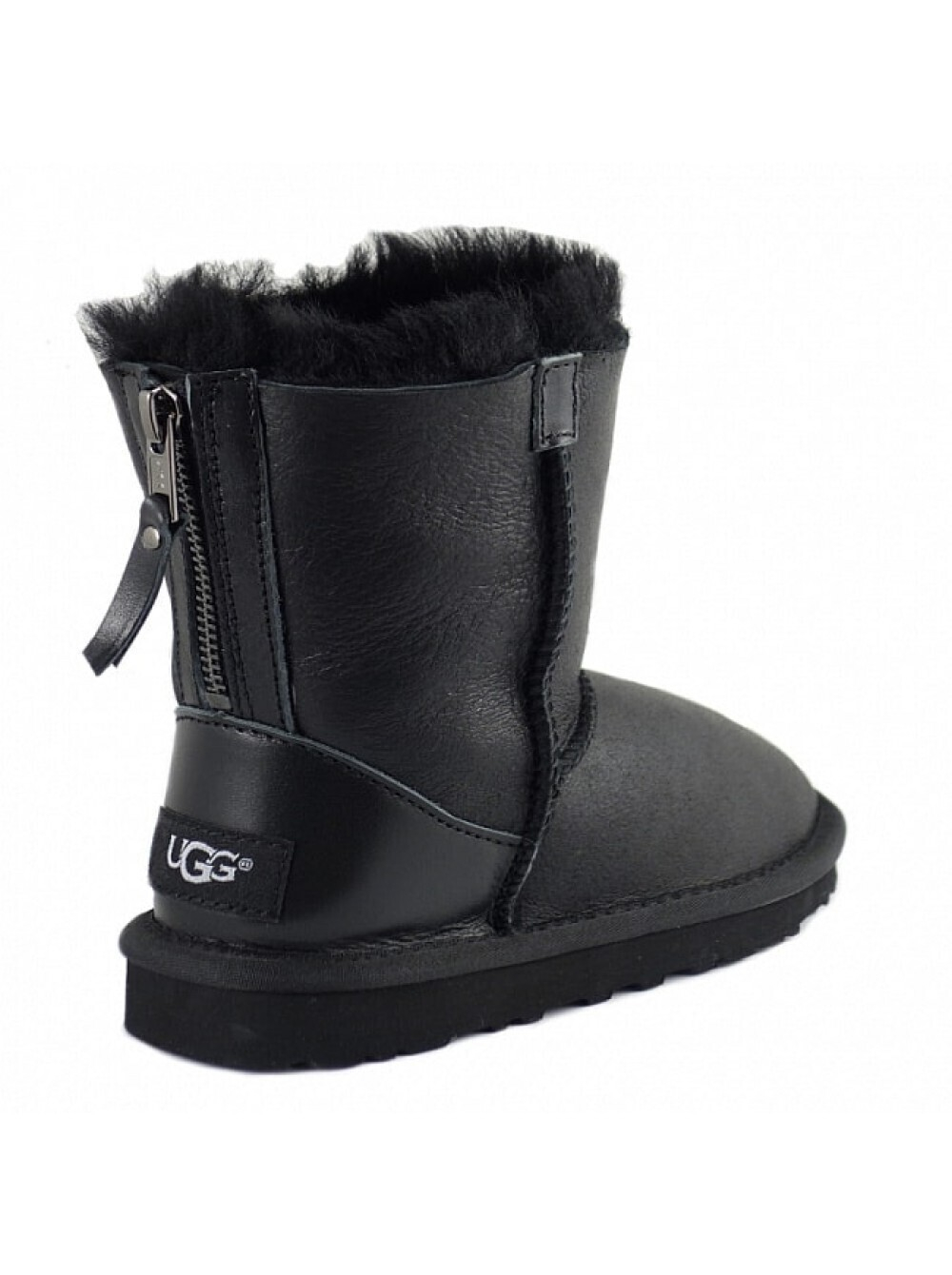 Ugg Kids Classic Short Zip Leather Black