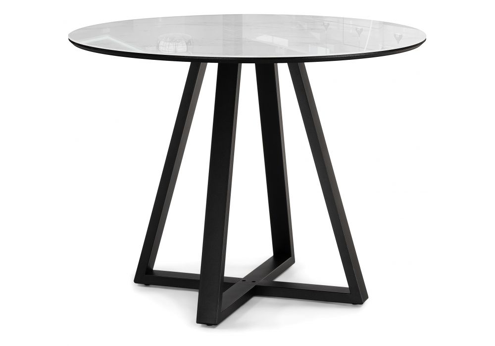 Стеклянный стол Норфолк 100х78 белый мрамор / черный