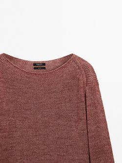 Massimo Dutti Свитер изо льна с вырезом «лодочка», розовый