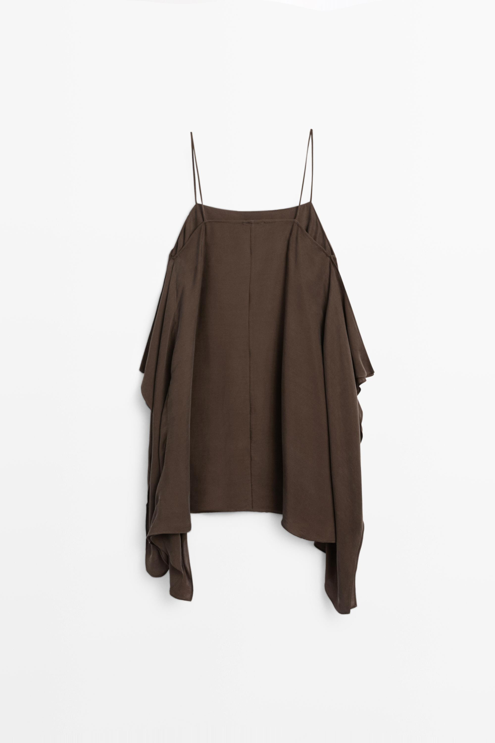 Massimo Dutti Мини-платье на бретелях с оборками, коричневый