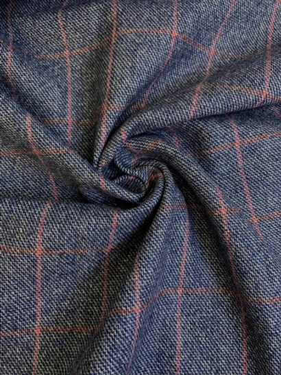 Костюмная шерсть принт клетка, синий, NB#321