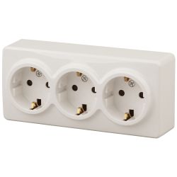 Розетка ЭРА Эксперт 11-2209-02 тройная с заземлением 3х2P+E Schuko со шторками 16A-250В IP20 ОУ горизонт. сл.кость | Эра Эксперт