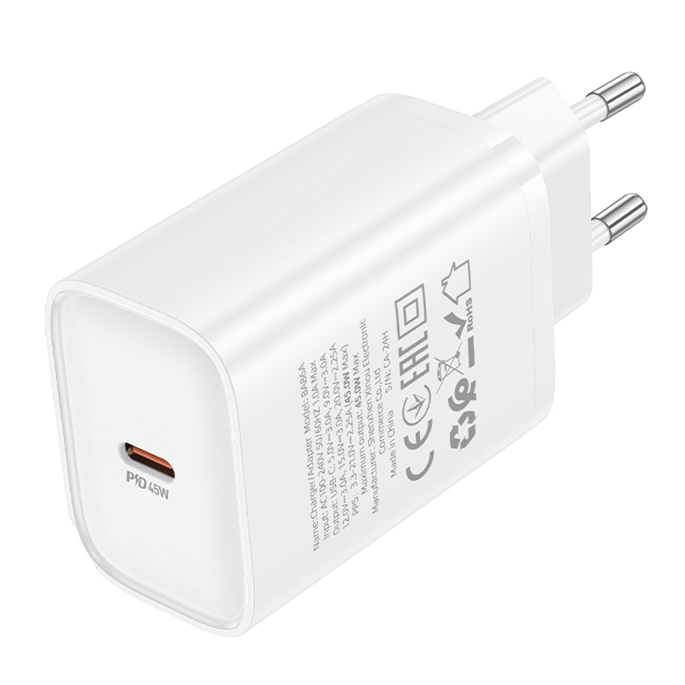 Сетевой адаптер питания BOROFONE BA86A PD 45W (белый)
