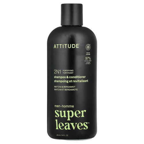 ATTITUDE, Super Leaves™, 2N1 укрепляющий шампунь и кондиционер для мужчин, матча и бергамот, 415 мл (14 жидк. унций)