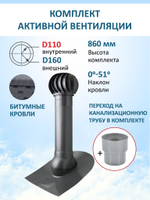 Турбодефлектор TD160, вент. выход утепленный высотой Н-700 с переходом D110, проходной элемент для битумной кровли