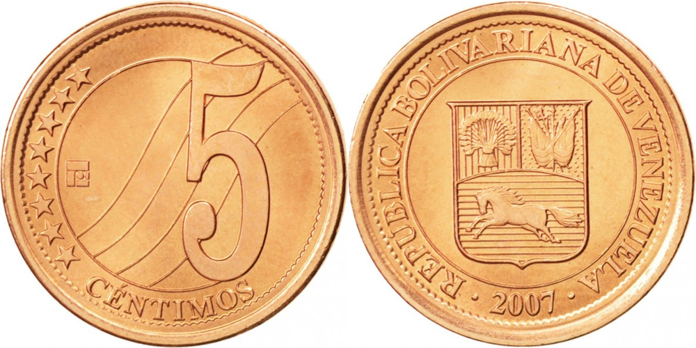 Венесуэла 5 сентимо, 2007 - 2009 Герб UNC
